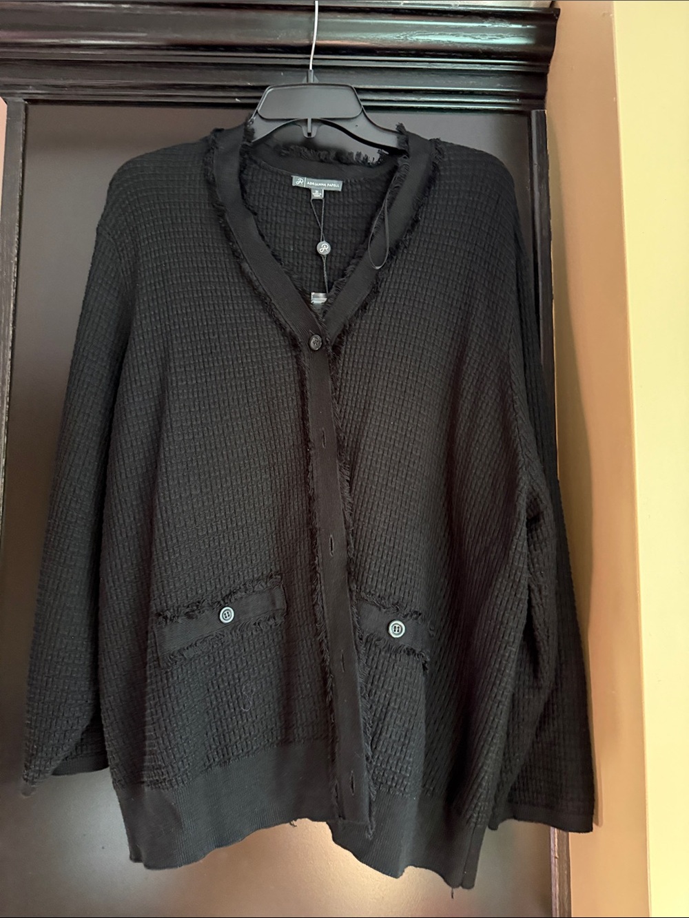 Adrianna Papell Black Waffle-Knit Button Front Cardigan 3x